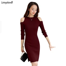 2018 Elegant Women Dress Autumn And Winter Sweater Dresses Slim O neck Long Knitted Dress Sexy Bodycon Robe Midi Girl dress