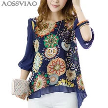 2020 New Spring Summer Women Blouses Fashion Casual Female Tops Loose Pleats Retro Printed Blusa Chiffon Blouse Plus Size Shirt
