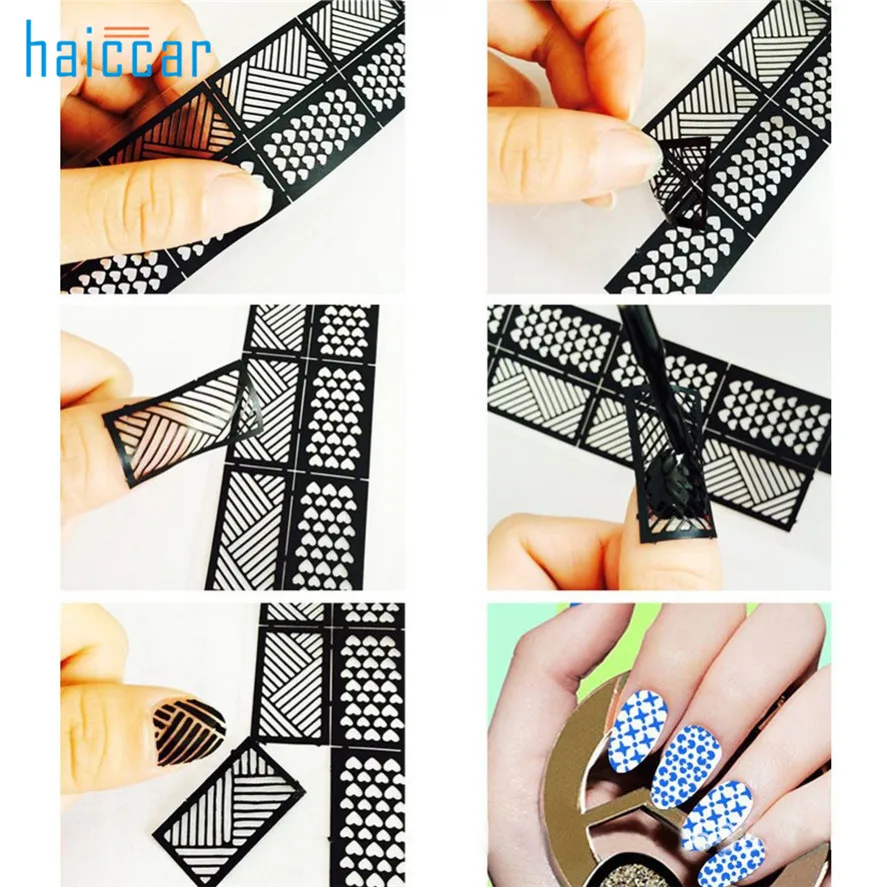 

New Brand HAICAR 6pcs Black Reusable Stamping Tool DIY Nail Art Hollow Nail Sticker Stamp Stencil Pretty New Nail Art Tools