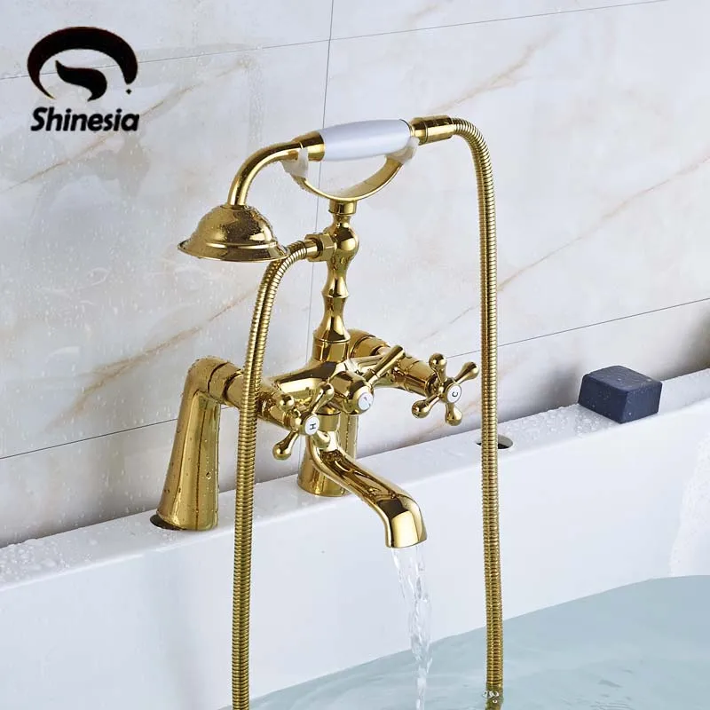 Newly Solid Brass Luxury Bathroom Tub Faucet Golden Polished Mixer Tap