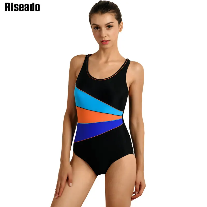 

Riseado Patchwork Swimwear Women Sports One Piece Swimsuit 2019 Swimming Suits for Women Racer Back Bathing Suit Beachwear