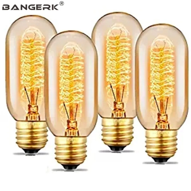 T45 Edison Bombilla de luz 110 V 220 V 40 W E27 antiguo Base lámpara Bombilla Vintage decoración de estilo bombillas de iluminación para el hogar Accesorios de luz T45 Edison Bombilla de luz 110 V 220 V 40 W E27 antiguo Base lámpara Bombilla Vintage decoración de estilo bombillas de iluminación para el hogar Accesorios de luz