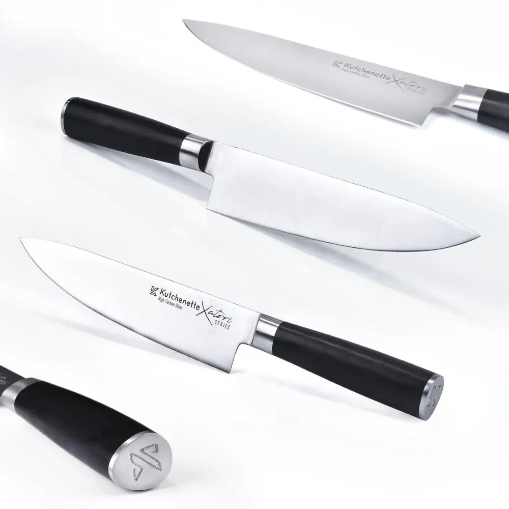 Нож шеф-повара-японский AUS-8 HC кухонный нож из нержавеющей стали-черный нескользящий эргономичный нож повара с ручкой Pakkawood-8''