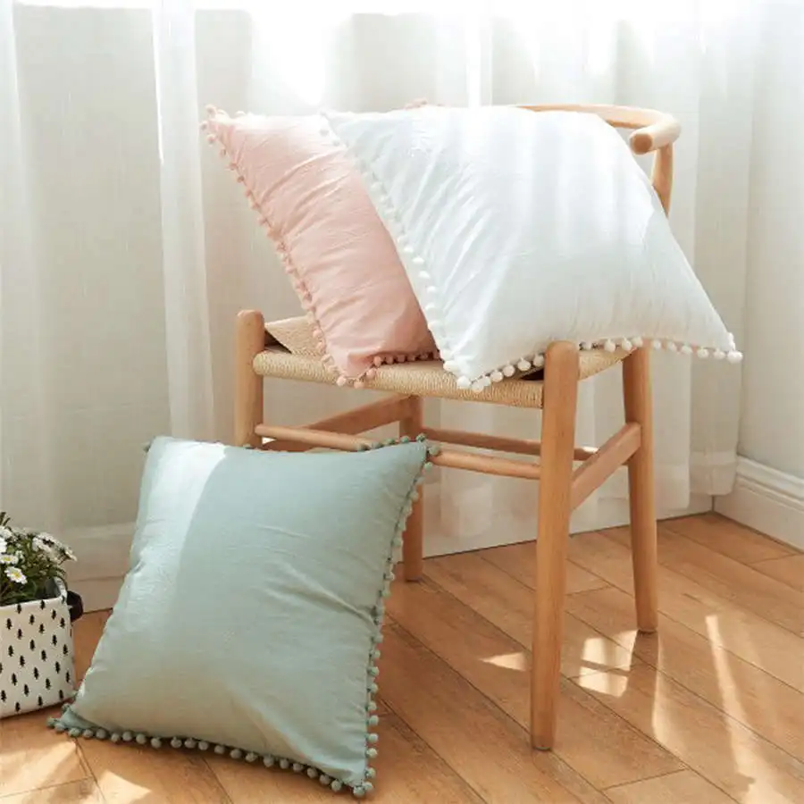 

Cotton Sweet Style Pillowcase Small Ball Solid Color Fashion Pillow Cover 45 x 45cm Square Home Decor 23