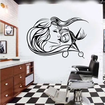 

Beauty Hair Salon Woman Wall Decal Barber Shop Hair Stylist Tools scissors Hairdresser's Salon Wall Sticker Glass Window Vinyl