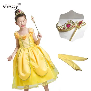 

Hot Moive Beauty And The Beast Cosplay Costume for Girls Halloween Costume for Girls Party Dress Belle Costume with Headwear