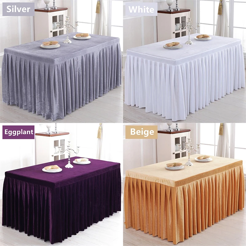 

1PC Customized Solid Flannel Rectangle Hotel Banquet Table Skirt For Cocktail arty Meeting Conference Reception Table Cover