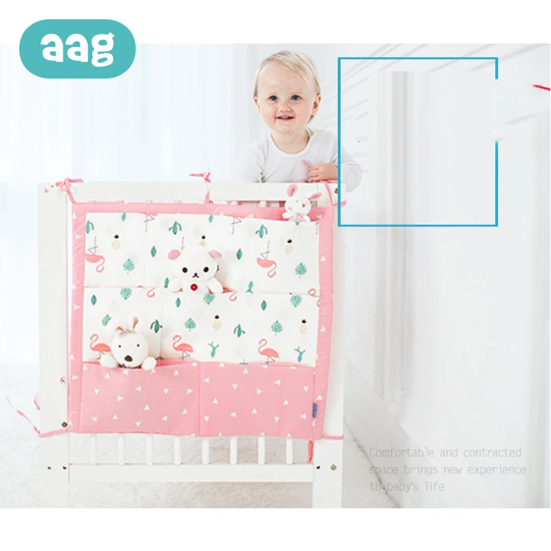  AAG Cotton Baby Bed Hanging Storage Bag Newborn Cot Crib Organizer Infant Toy Diaper Pocket for Cri