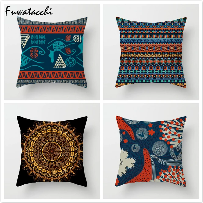 

Fuwatacchi Black Mandala Printed Pillow Cover Ethnic Simple Painting Style Cushion Cover Elephant Decorative Pillows Fo Sofa Car