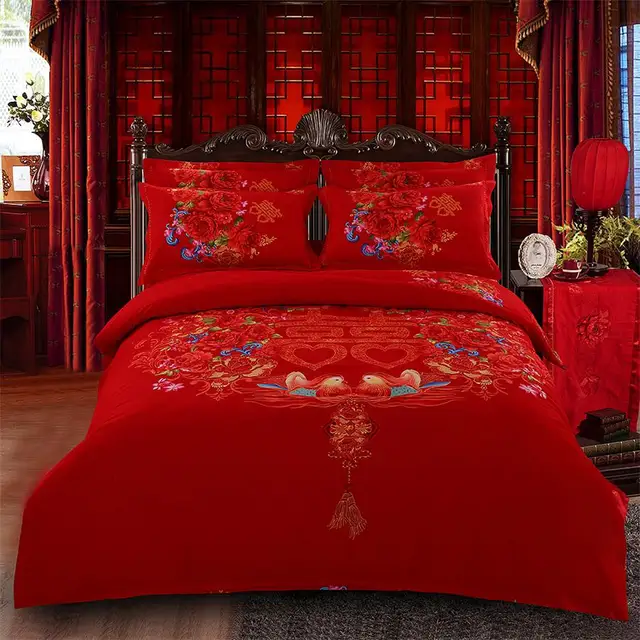 Traditional Chinese Wedding Bedding set Red Bedlinen 100 Cotton Duvet