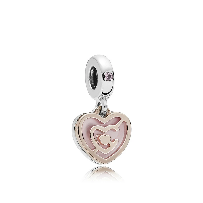 

5PCS HTevak Spring Fashion Silver Multilayer Pink Enamel Heart Openwrok Charms Fit DIY Bracelets Necklace For Women Accessories