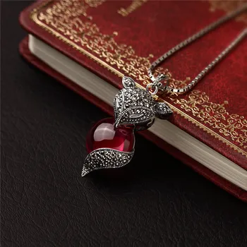

925 Sterling Silver Fox retro red corundum Fashion Pendant Necklace Pendant New Fashion Lady