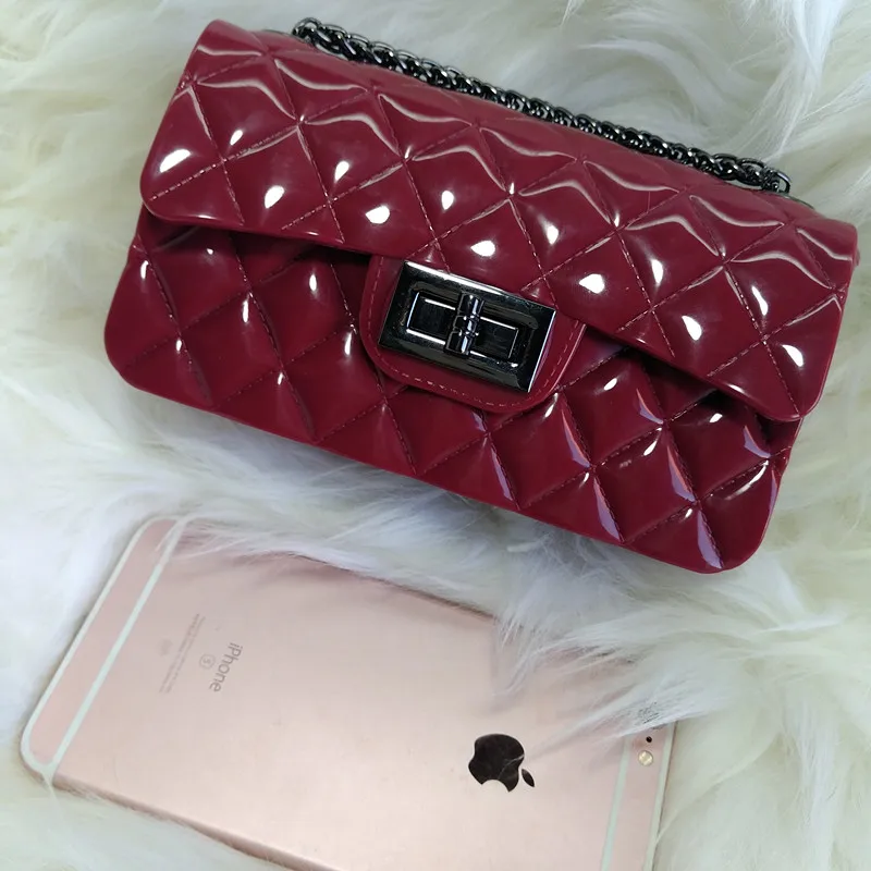 

YESIKIMI Women Candy Jelly Bags Crossbody Silicone Bright Bolsa Diamond Lattice Flaps Summer Small Female Handbag With Chain