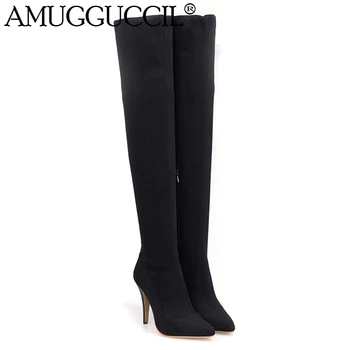 

2020 New Plus Big Size 34-45 Black Red Purple Over The Knee Sexy Thigh High Heel Autumn Winter Female Lady Girl Women Boots X914