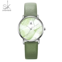 Shengke Fashion New Women Watch Clock ladies Green Dial Wristwatch Quartz Japanese Movement Gift Simple Design 3 bar waterproof 2