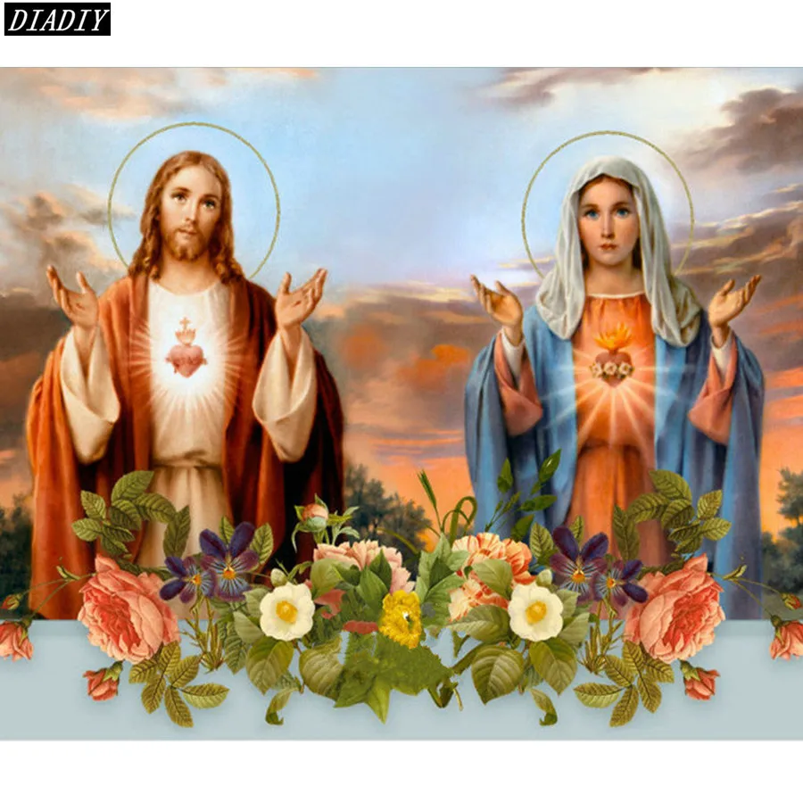 Diamond Embroidery Cross religion jesus mosaic peonies DIY round Stick Drill Drawing Resin Craft Painting Rhinestone | Дом и сад