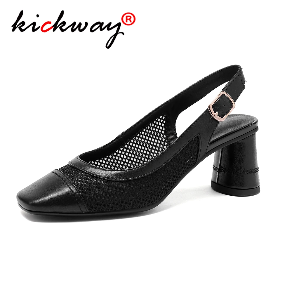 

Women Shoes Slingback Summer Sandals For Female Genuine Leather Casual Footwear Square Toe Elegant High Heels Office Shoes 34-40