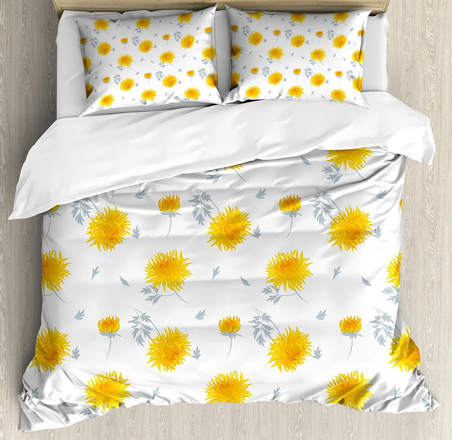 Yellow Flower Duvet Cover Set Seasonal Autumn Florets Chrysanthemum