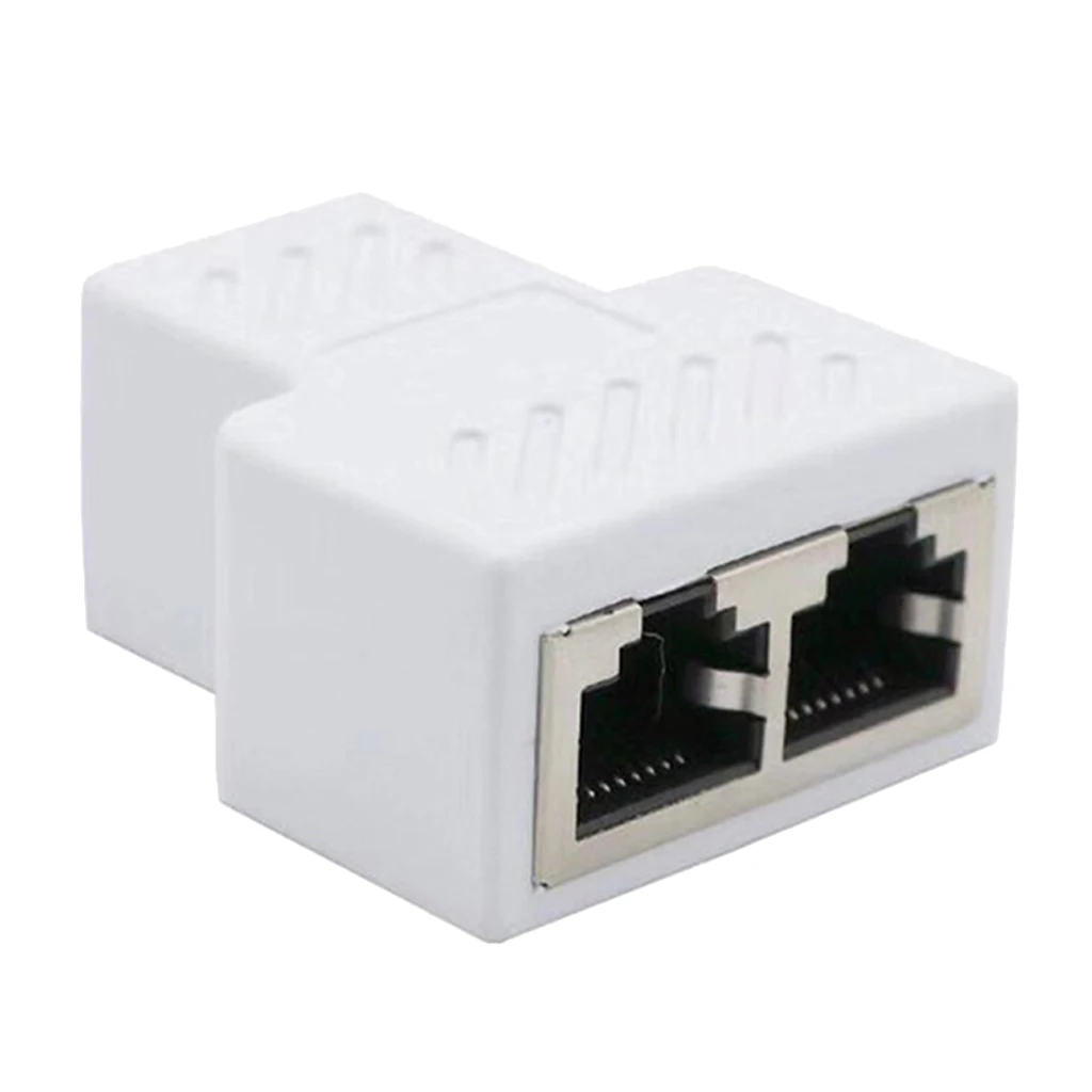 RJ45 8P8C 1 to 2 Female Adapter Divider Splitter Network Connector White