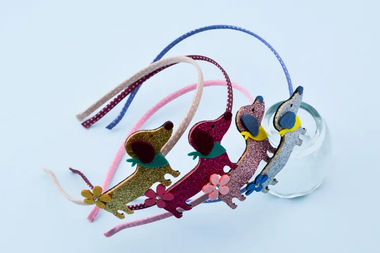 Boutique 12pcs Fashion Cute Glitter Sausage Dog Hairbands Solid Floral