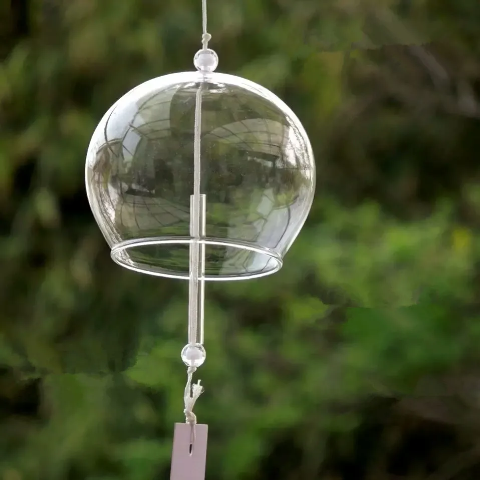 

Free Shipping 12pcs/pack Japan Style Glass Windchime Beautiful Home Decorative Transparent Glass Bell Friend Gift Handmade