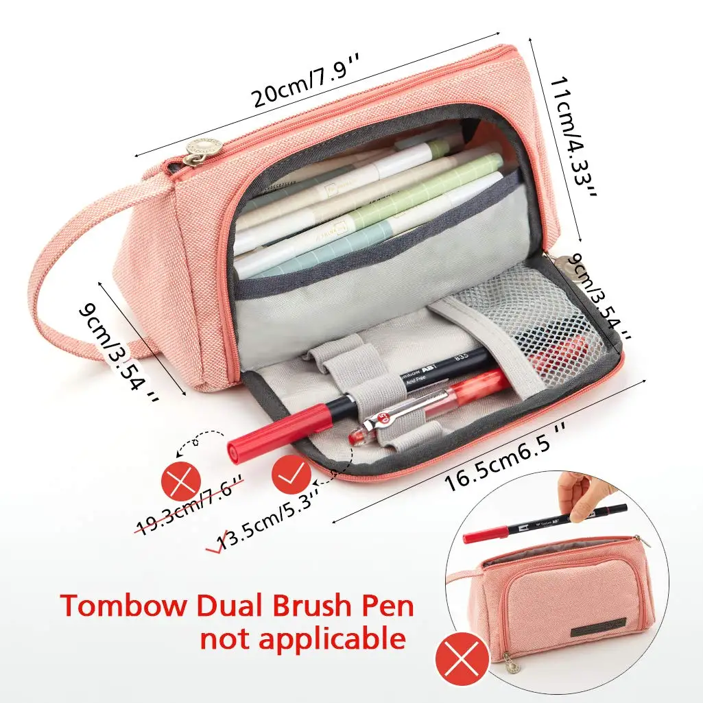Caixa de Lápis Grande Capacidade Bolsa Bolsa Pen Holder para Média Alta Escola Escritório Faculdade Menina Adulto Grande Rosa de Armazenamento de Papelaria Bolsa 8 caneta titular para o meio da escola