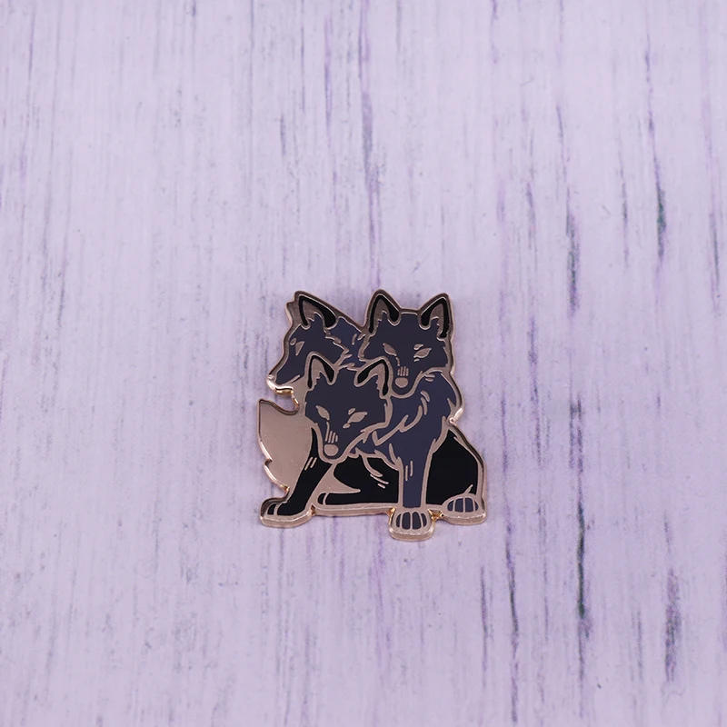 

Cerberus hard enamel pin ,Three head wolves pin horror variant animal brooch