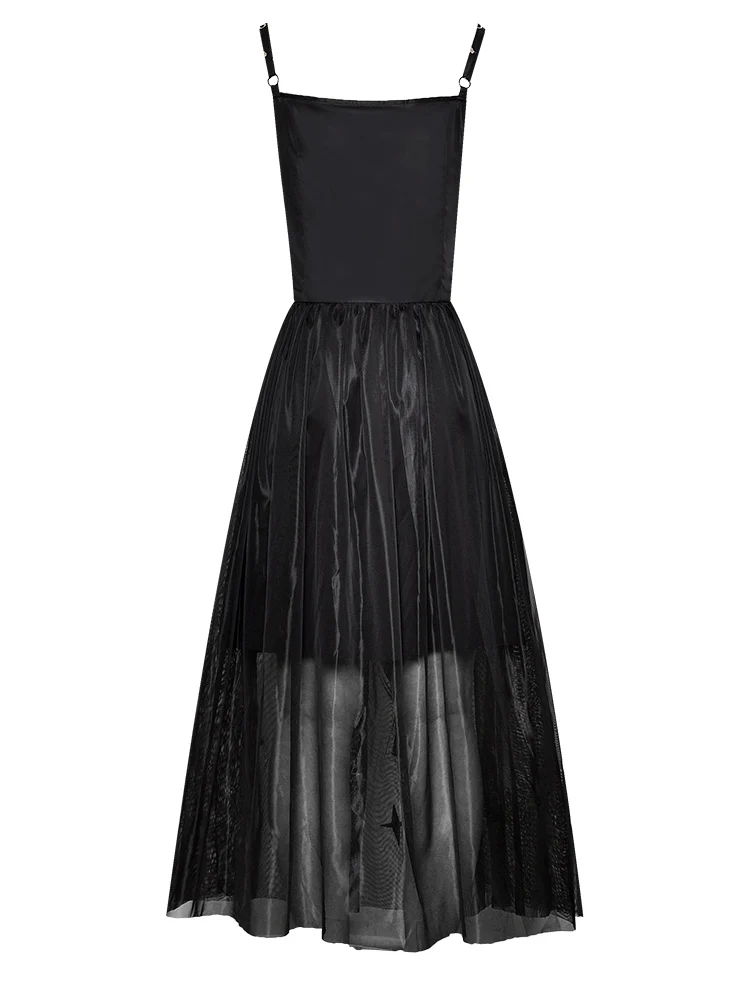 MoaaYina, модное дизайнерское подиумное платье, весна-лето, женское платье на тонких бретелях, с вышивкой, с блестками, черные, вечерние, элегантные платья
