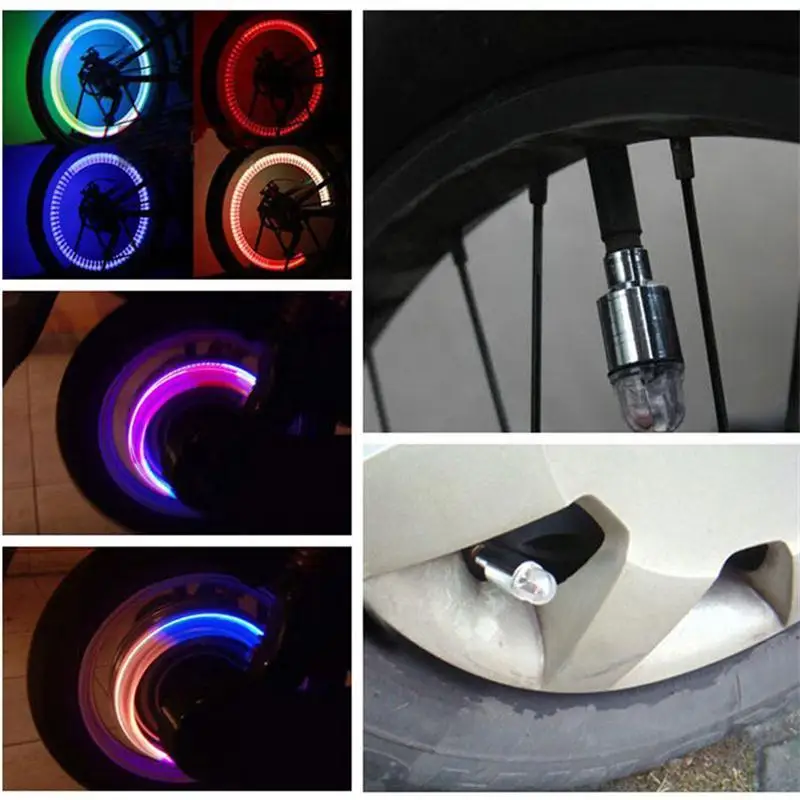 2Pcs LED Lamp Flash Tyre Wheel Valve Cap Light For Car Bike Bicycle Motorcycle