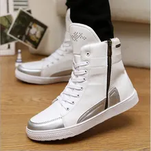2017 mode Design Hohe Männer Hip Hop Schuhe Schwarz PU leder Schuhe Für Herren Lace Up Wohnungen Freizeitschuhe Weiß Schuhe T030717
