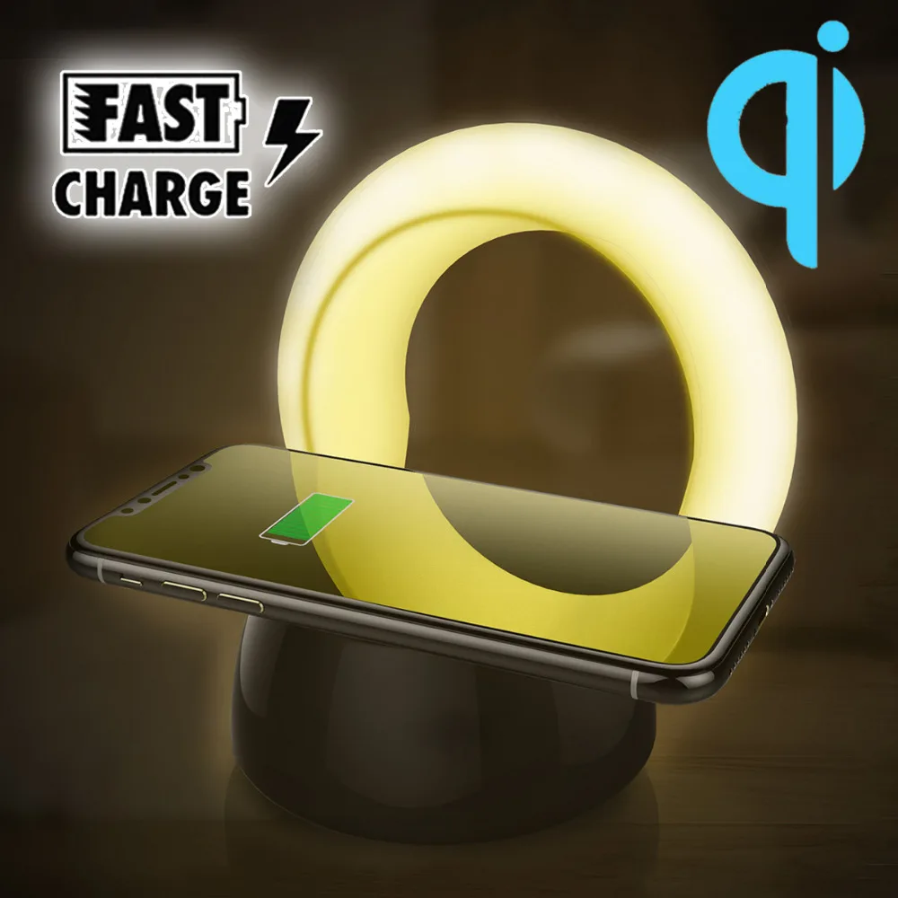 

Qi Wireless Charger Holder LED Desk Night Lamp Light Fast Charging Dock Universal Phone Charger for Apple Phone Xiaomi Huawei
