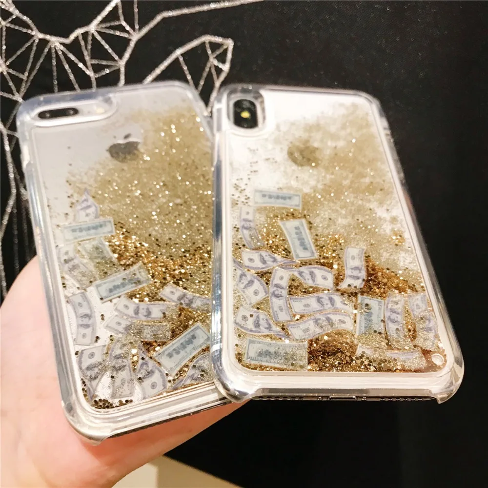 Fashion Glitter Quicksand 3D Dollars Phone Case For iPhone X XS MAX XR