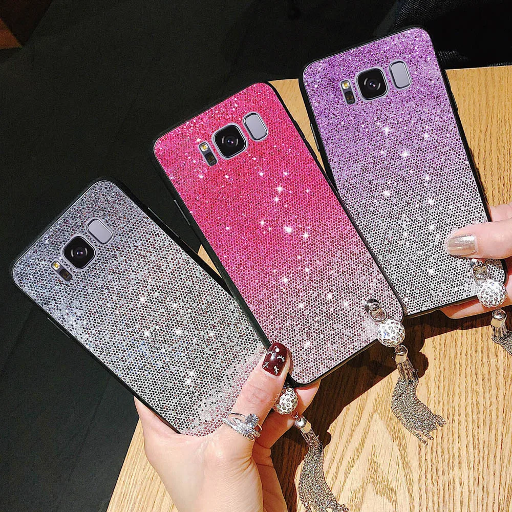 

For Samsung S8 Plus S9P S10 A6S A9 Star 2018 Luxury Tassel Cover Glitter Shockproof Hybrid Hard Phone Case