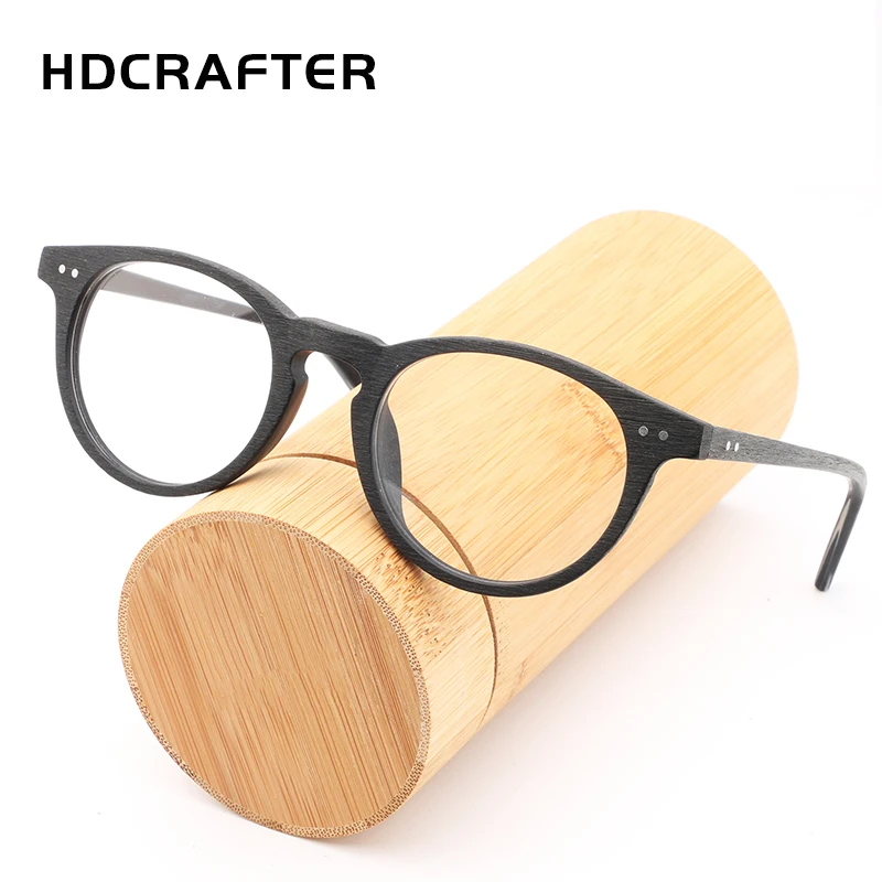 

HDCRAFTER High quality Vintage clear lens glasses Cat eye wood glasses frames men computer reading eyewear frames for women