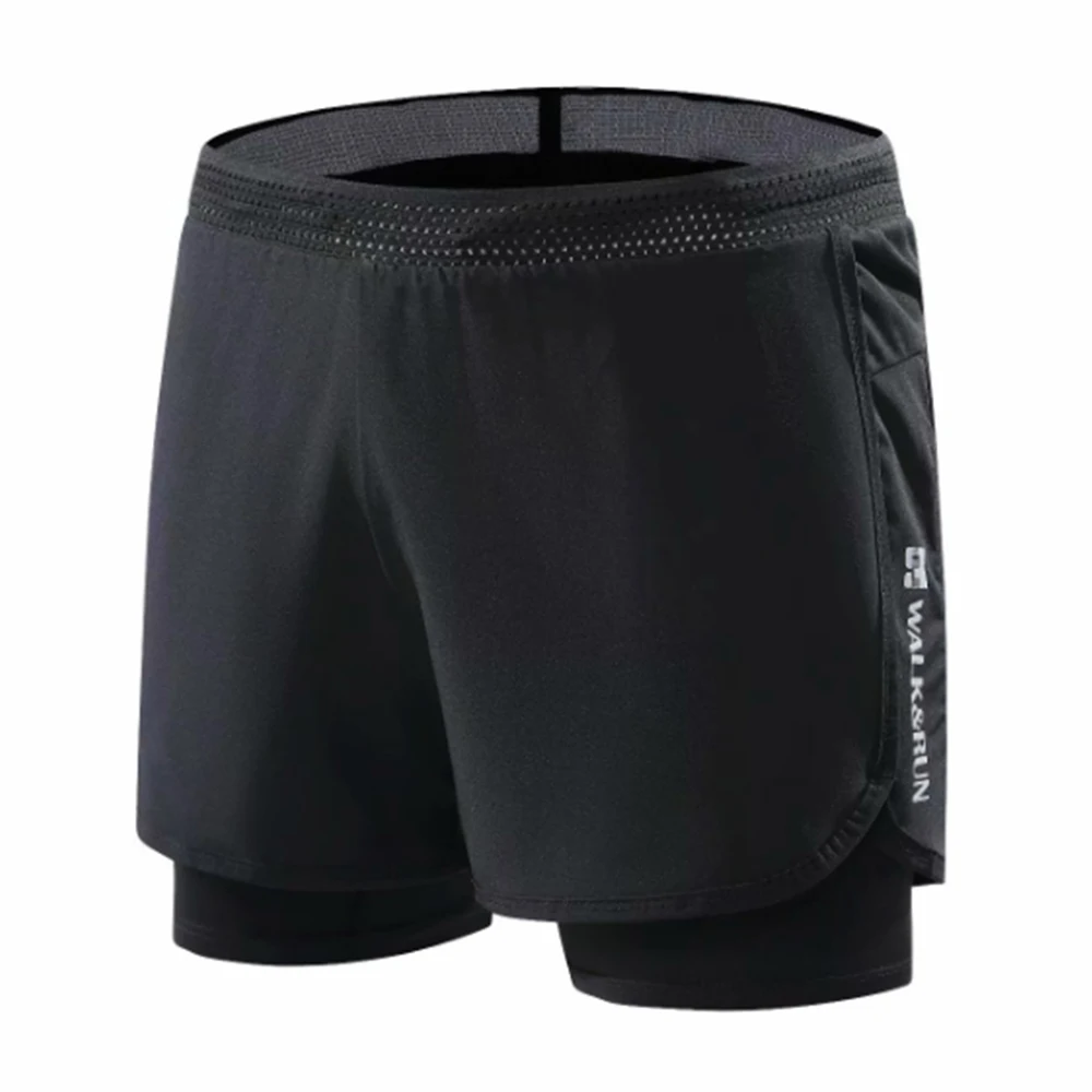 Двухслойные спортивные шорты для бега, быстросохнущие дышащие шорты для фитнеса марафона - Цвет: Black