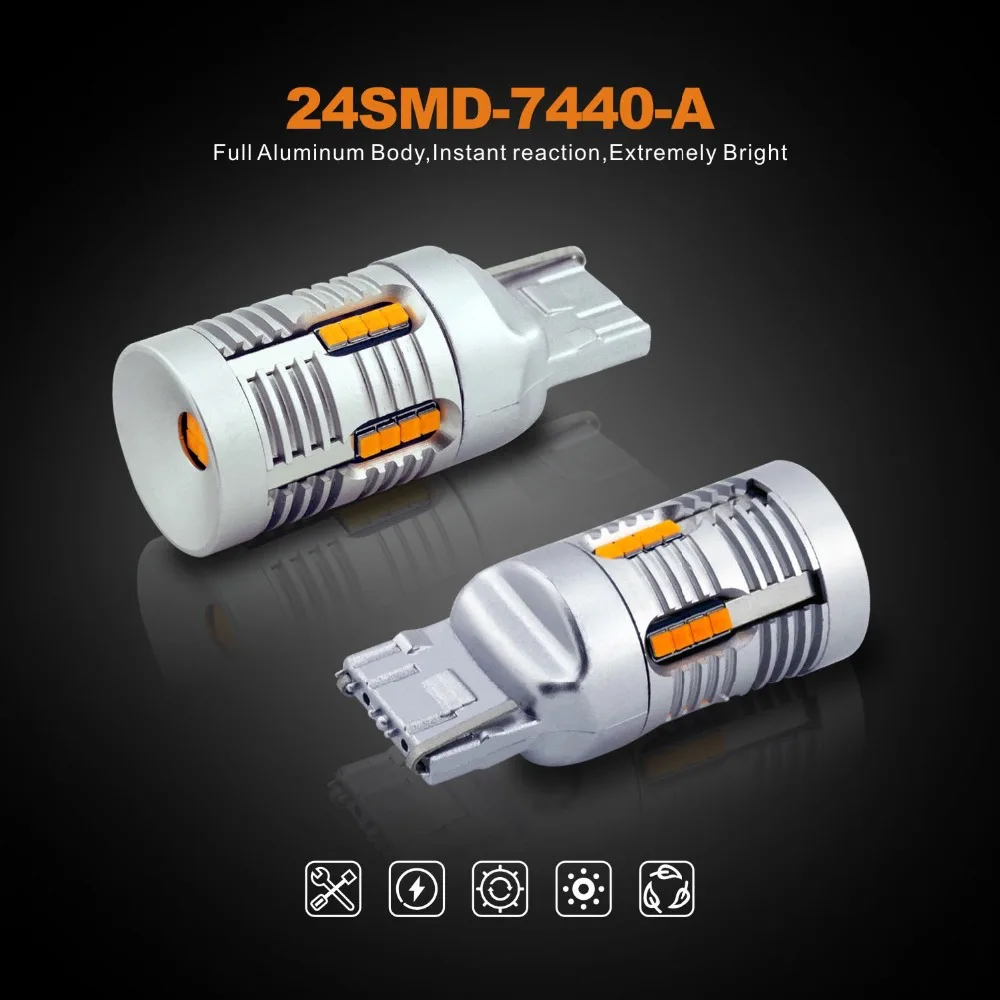 VANSSI 7440 светодиодный T20 WY21W 7440NA светодиодный 24-SMD без гипервспышки встроенный нагрузочный резистор 2000лм Янтарный светодиодный фонарь для указателей поворота