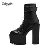 Gdgydh Fashion Motorcycle Boots Women Leather Spring Autumn Metal Buckle High Heels Shoes Zipper Black Ankle Boots Woman Lacing ► Photo 2/6