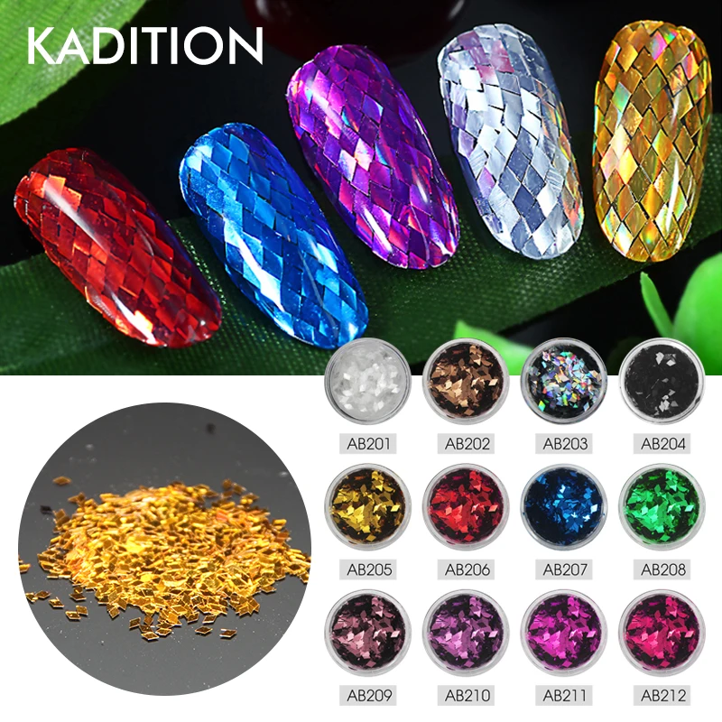 KADITION блеск для ногтей ромб порошок пыли 3D Блестящие Блестки Золотые наклейки