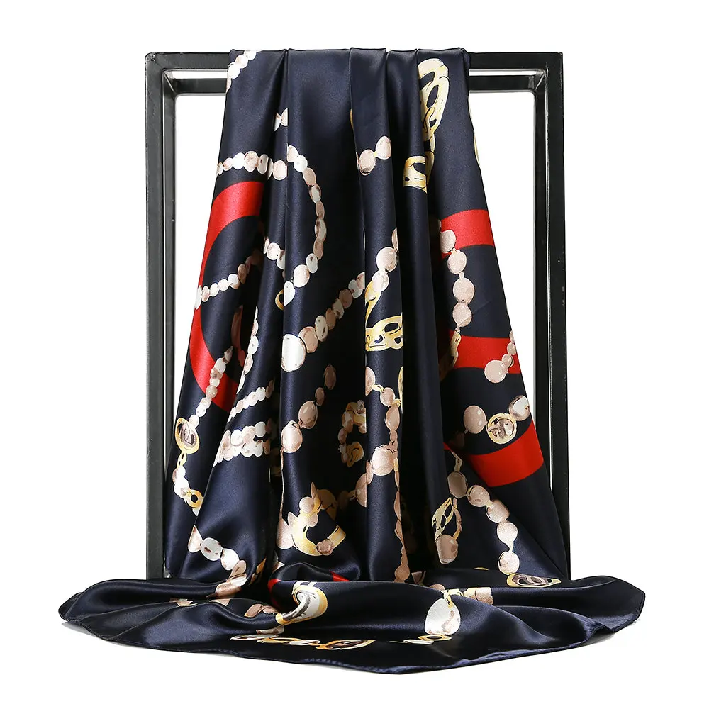 O CHUANG женский шелковый шарф люксовый бренд змеиный принт атласный квадратный платок шарфы 90*90 см зимний платок модная дамская Черная шаль - Цвет: C18