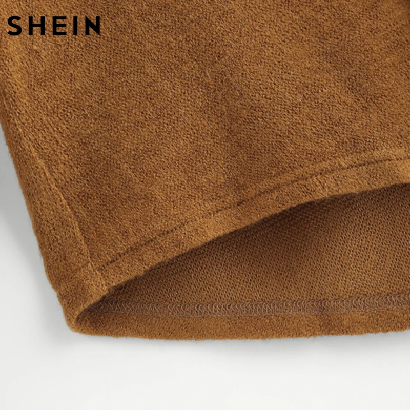 SHEIN Contrast Polka Dot Collar and Cuff Tee Brown Womens Long Sleeve Tops Autumn Lapel Color Block Casual T-shirt