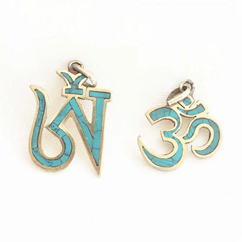

TBP067 Tibetan Amulets for Man OM Copper Inlay Turkey Stone