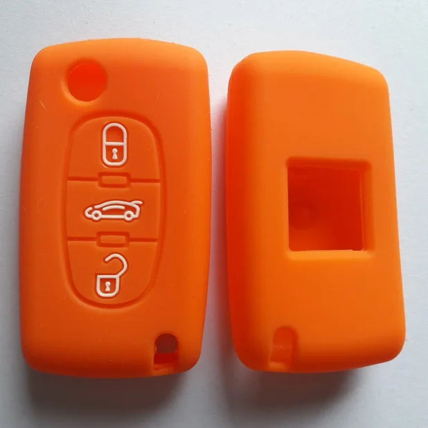 Флип-чехол для дистанционного ключа, силиконовый чехол-брелок для PEUGEOT 407 307 308 607 для Citroen C2 C3 C4 Hatch C6 C8, без ключа, 3 кнопки - Название цвета: Оранжевый