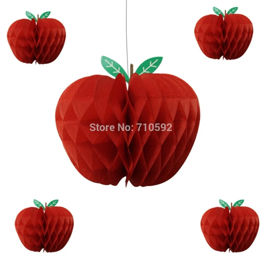 10pcs Red Apple Shape Honeycombs Decorations Tissue Paper Fruit Hanging Apple Themed Party Supplies
