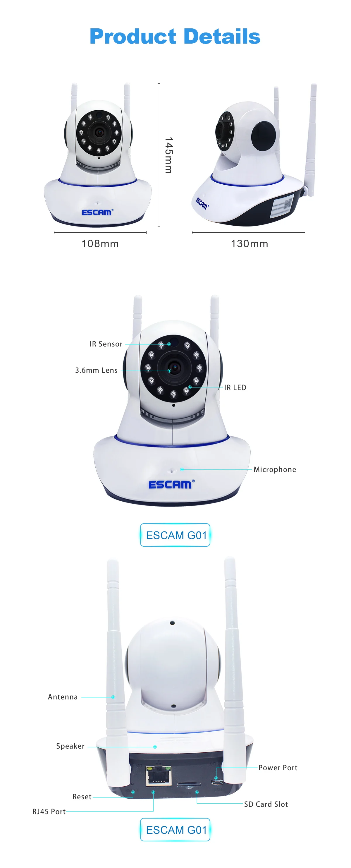 ESCAM G01 1080 P HD двойная антенна панорамирование/наклон WiFi IP ИК камера Поддержка ONVIF Max до 128 Гб Видео монитор IP камеры наблюдения