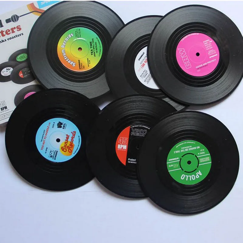 

Household Kitchen Accessories Environmental Plastic Vinyl Record Table Placemats Simple and Creative Mug Heat-resistant Coasters