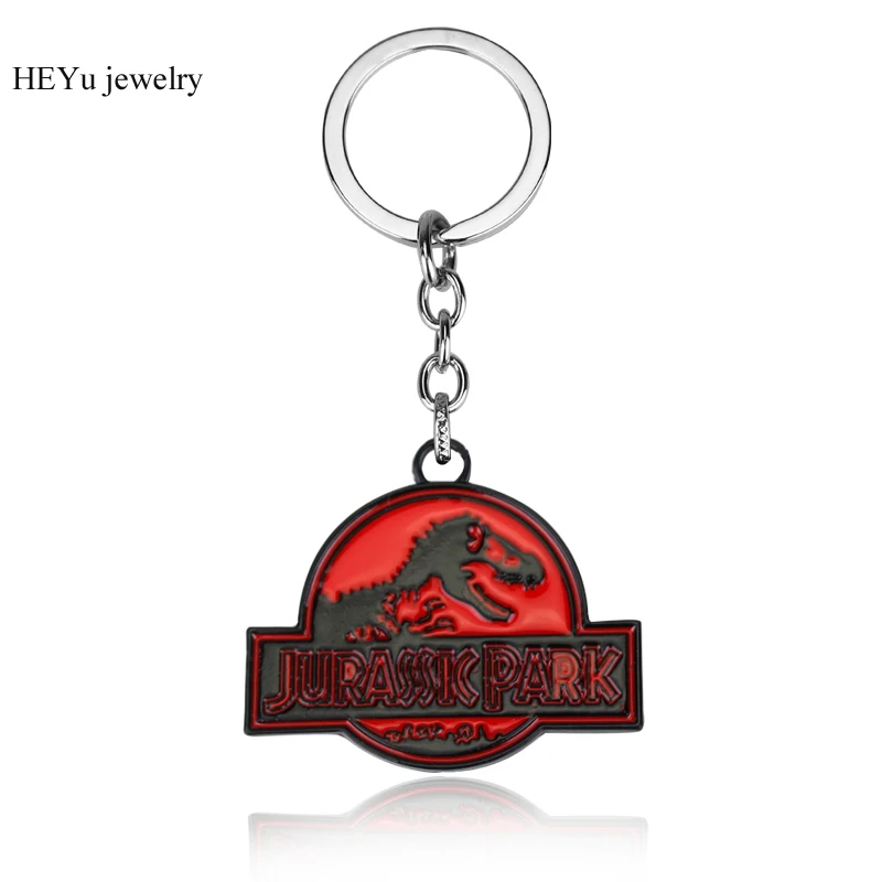 Jurassic Park dinosaur Keychain Red Enamel Metal Key Rings For Gift