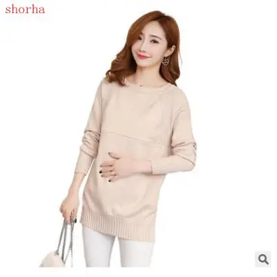 Maternity coat autumn maternity breastfeeding clothing postpartum women round collar knitting lactation sweater nursing pullove