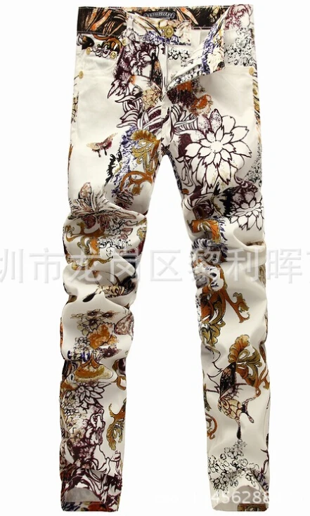 

28-40 ! Plus size Men brand fashion new painted exports printing Slim casual jeans men stretch feet pants costumes