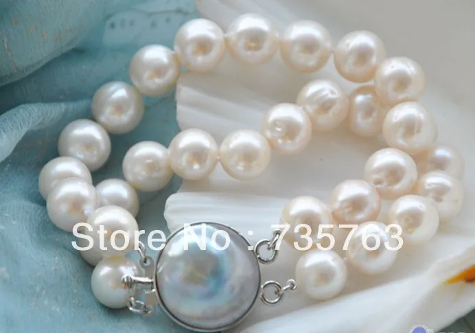 

xiuli 00334 2row 8" 12mm white round white PEARL bracelet mabe