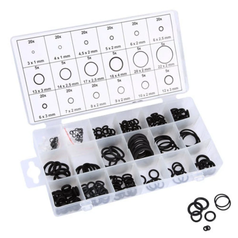 

225x Rubber O Ring O-Ring Washer Seals Gasket Assortment Black for Car 18 Sizes